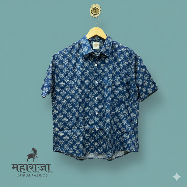 Jaipuri Blue Printed Half Sleeves Shirt for Men