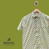 Jaipuri Neon Green Floral Printed Half Sleeves Shirt for Men — image 1