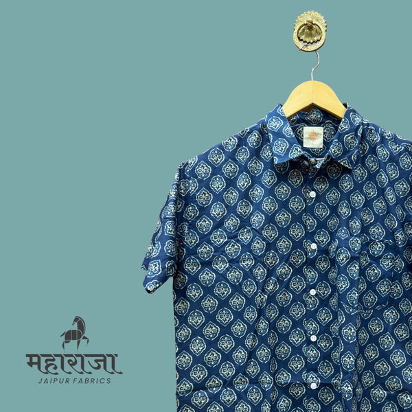 Jaipuri Blue Printed Half Sleeves Shirt for Men