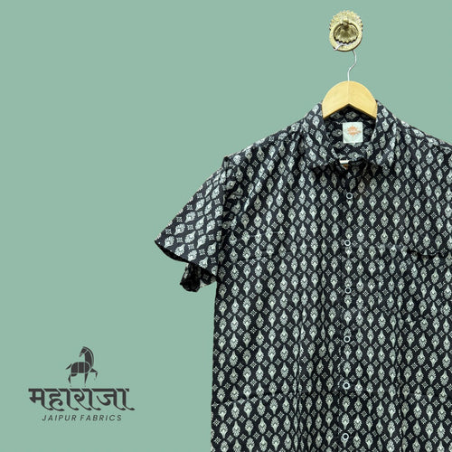 Jaipuri Black Block Print Half Sleeves Shirt for Men