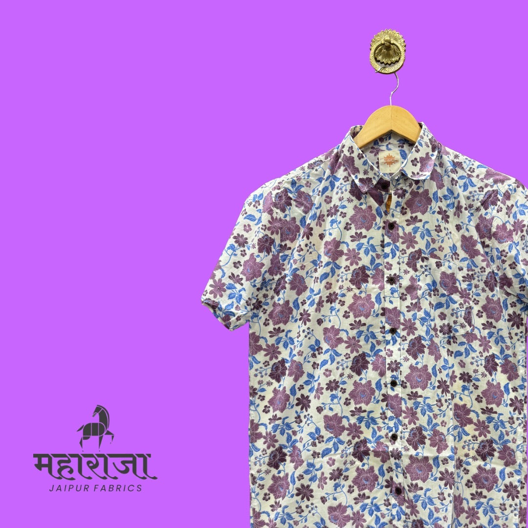 Jaipuri Purple Floral Print Half Sleeves Shirt for Men