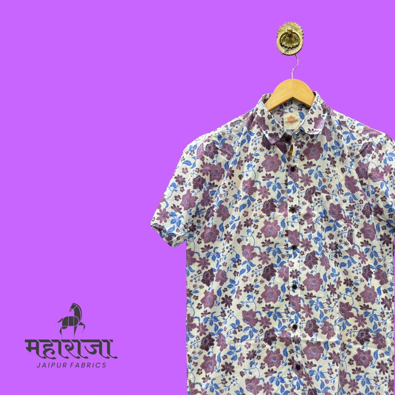 Jaipuri Purple Floral Print Half Sleeves Shirt for Men
