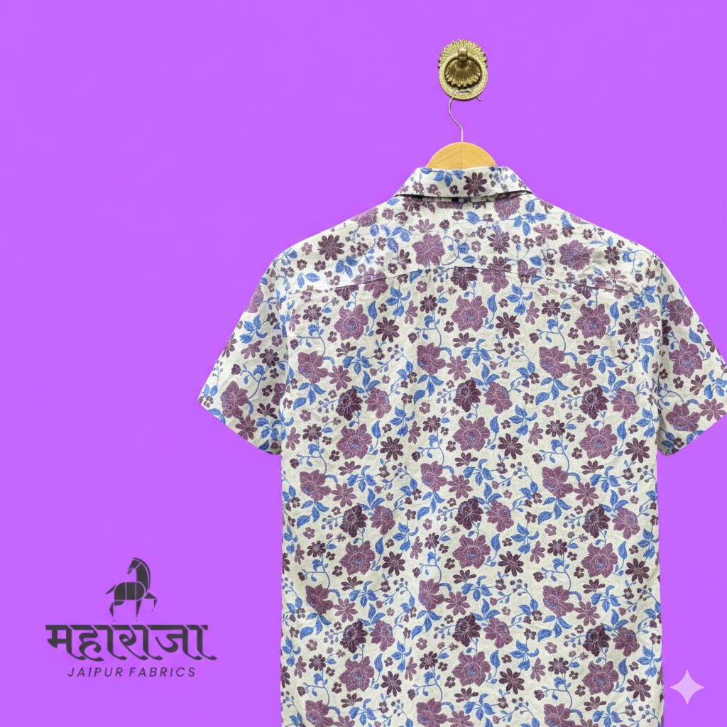 Jaipuri Purple Floral Print Half Sleeves Shirt for Men