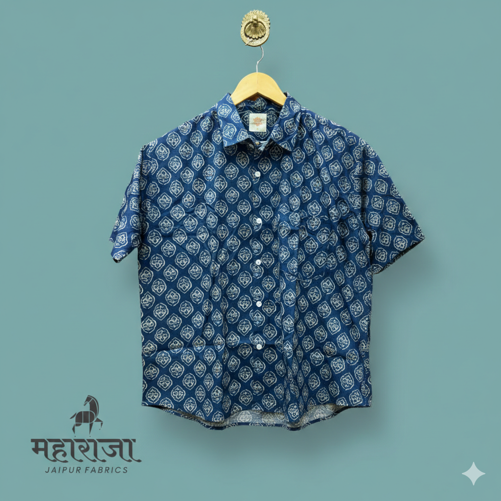 Jaipuri Blue Printed Half Sleeves Shirt for Men