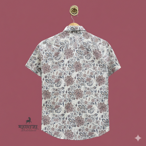 Jaipuri Beige Floral Print Half Sleeves Shirt for Men