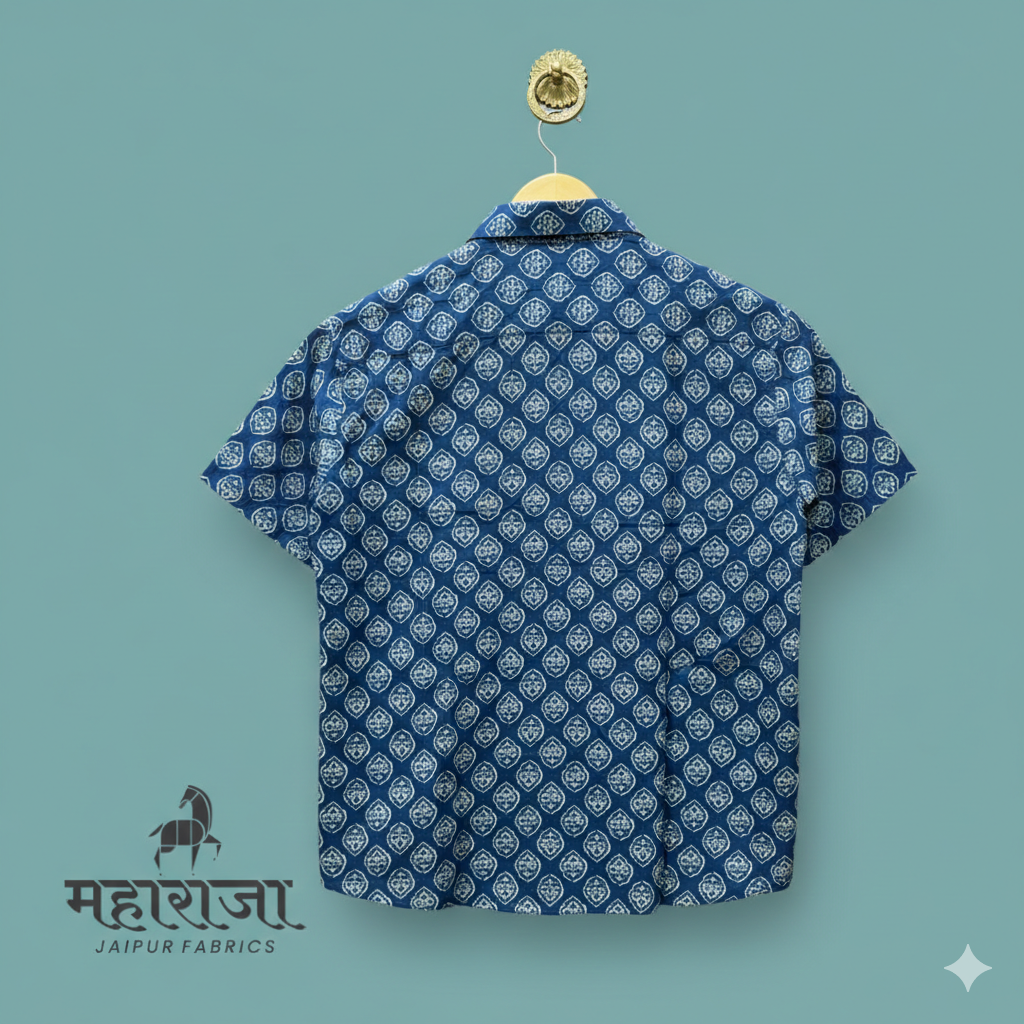 Jaipuri Blue Printed Half Sleeves Shirt for Men
