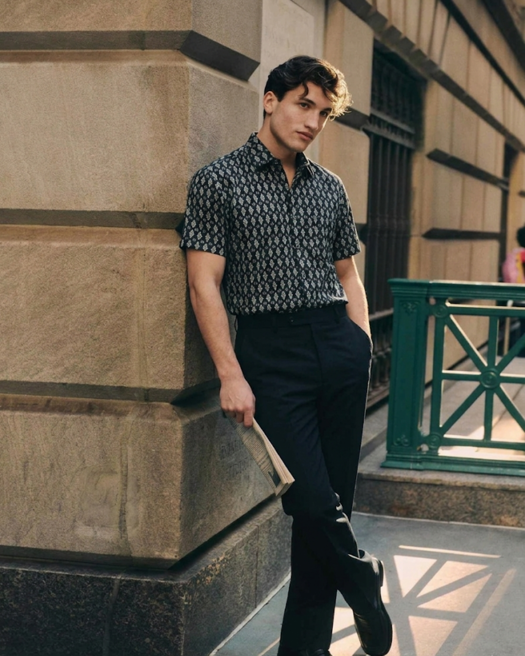 Jaipuri Black Block Print Half Sleeves Shirt for Men